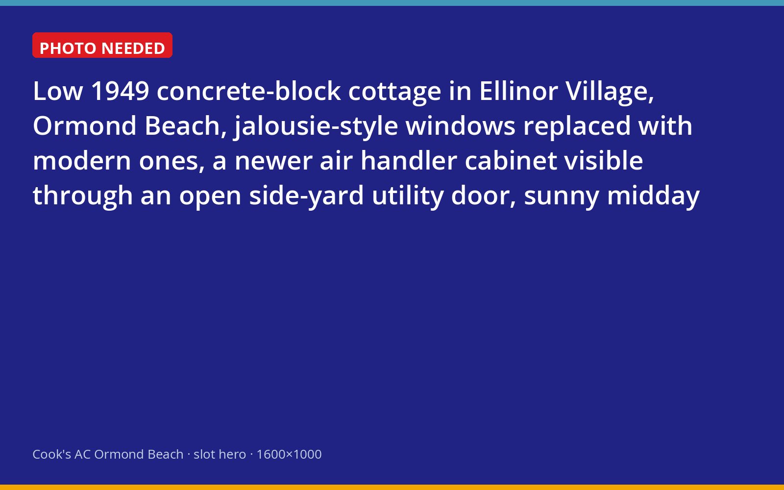 Mid-century block cottage in Ellinor Village with a side-yard air handler closet open