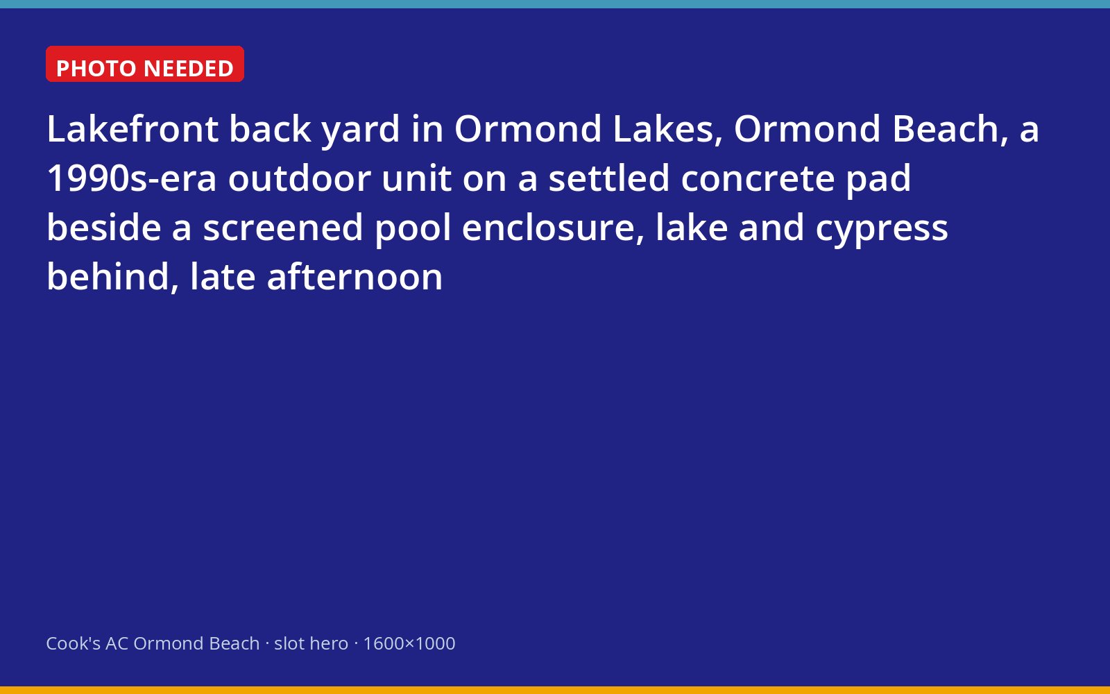 Aging outdoor air conditioner beside a lakefront home's pool enclosure in Ormond Lakes