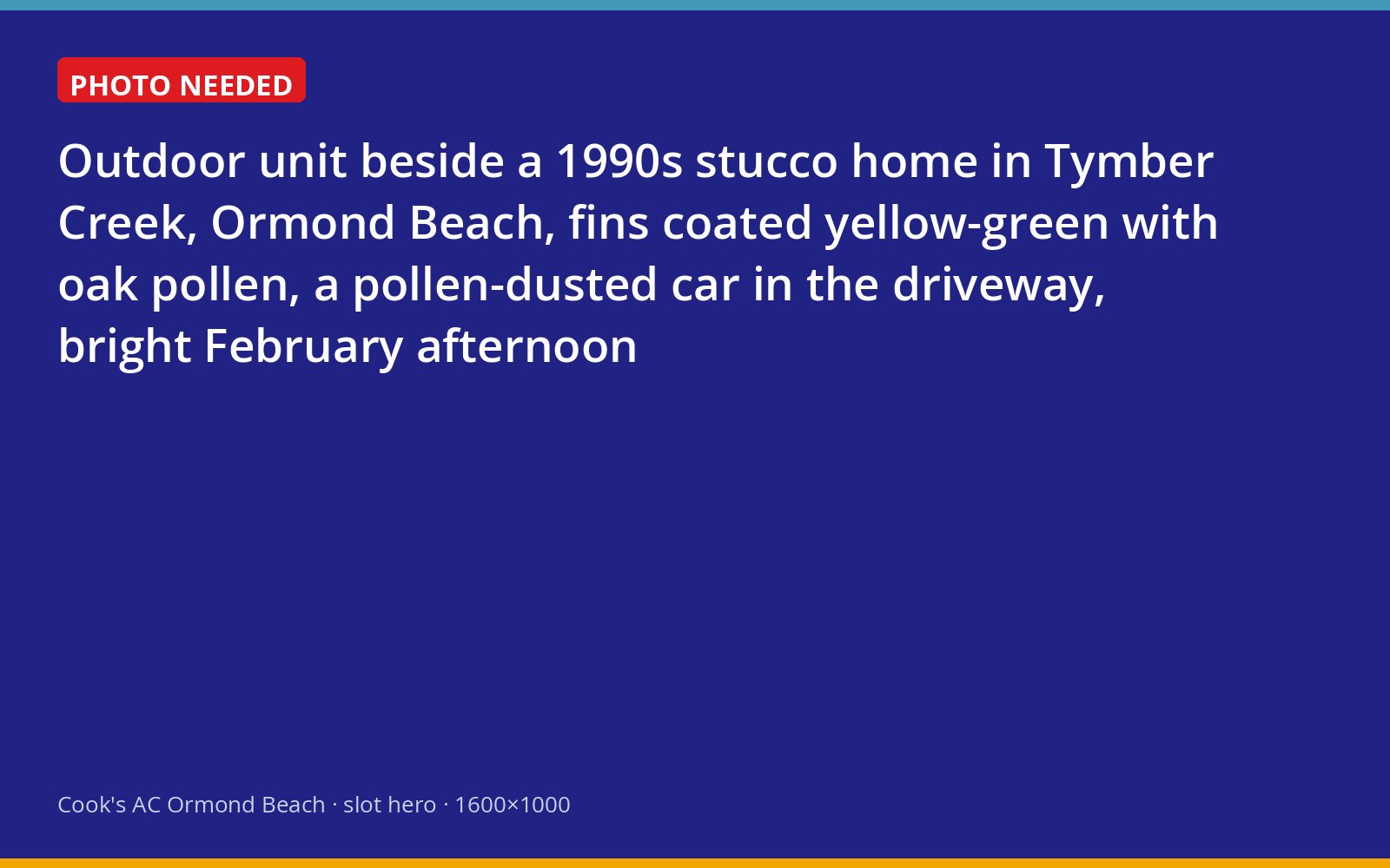 Pollen-coated outdoor air conditioner beside a 1990s home in Tymber Creek