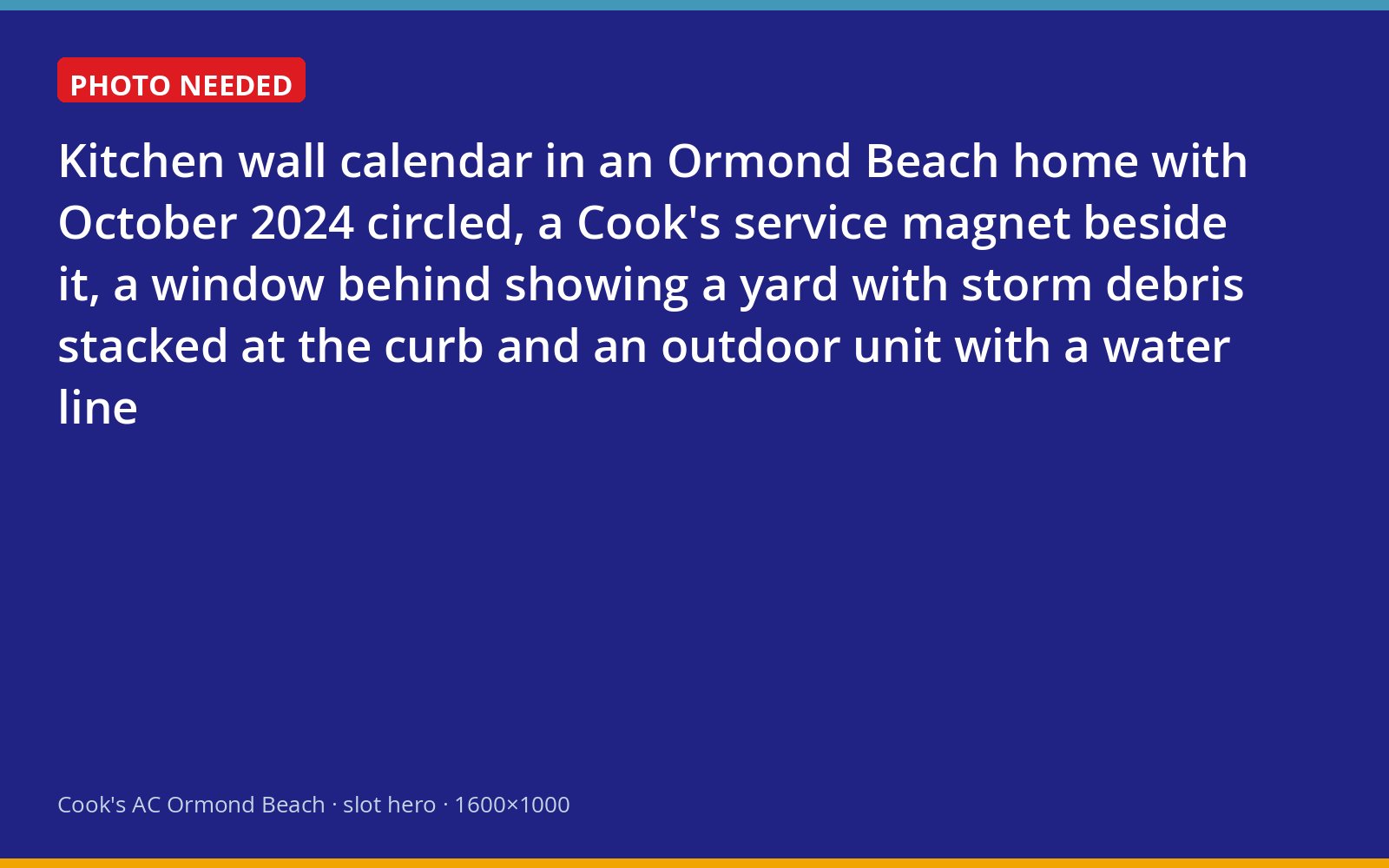 Wall calendar marking Hurricane Milton beside a window showing storm debris and a flooded outdoor unit