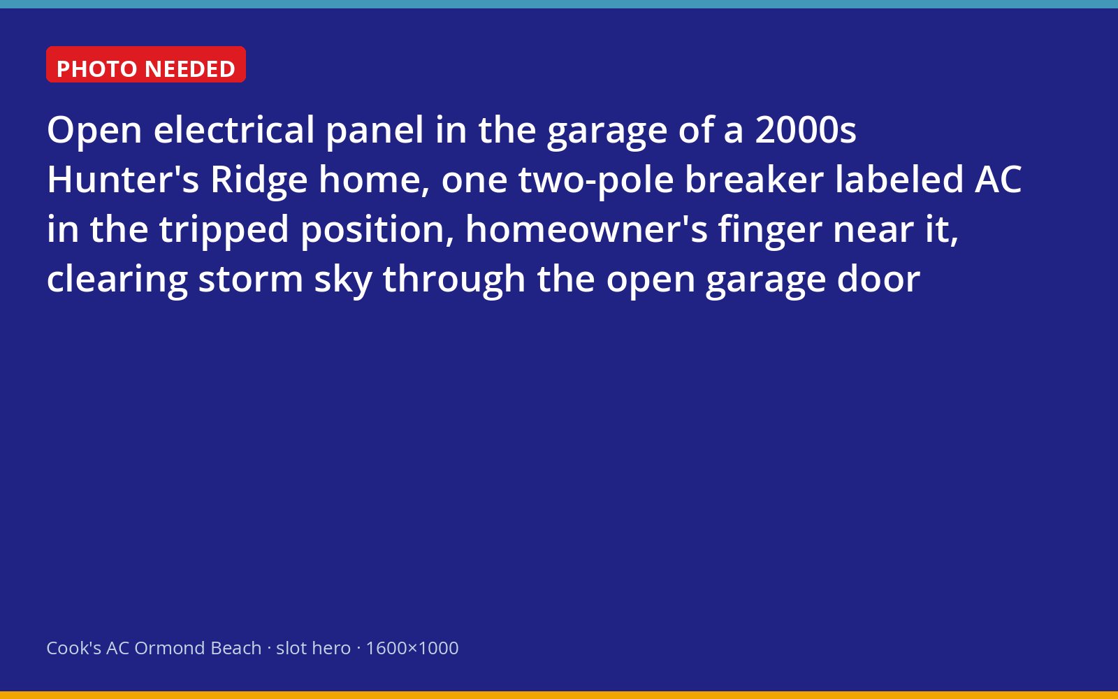 Tripped air conditioner breaker in a Hunter's Ridge garage panel after a thunderstorm