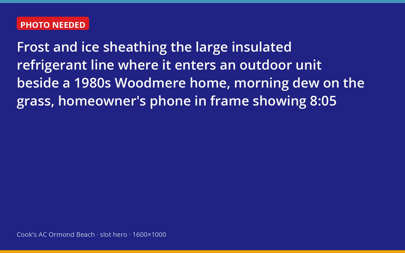 Ice built up on the suction line at an outdoor unit beside a Woodmere, Ormond Beach home