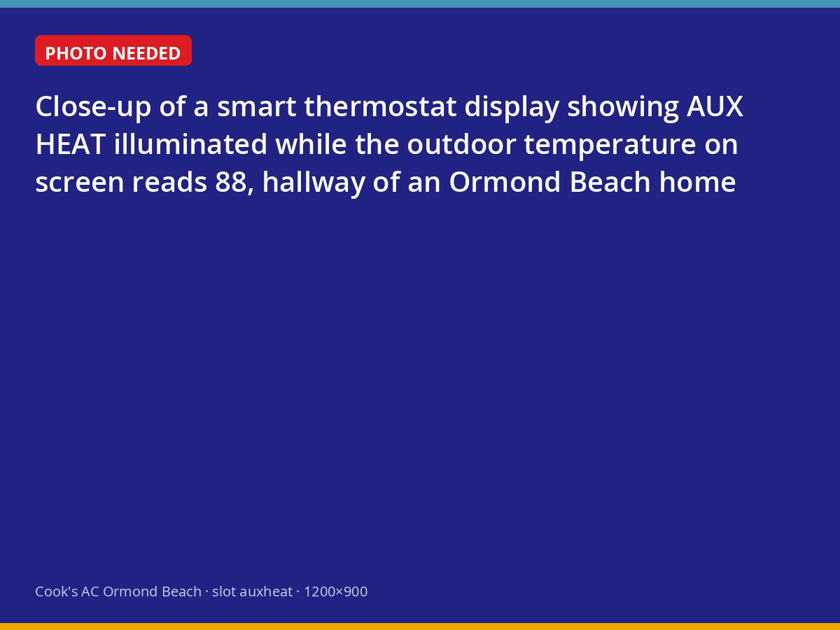 Thermostat showing auxiliary heat running on an 88-degree day in Ormond Beach