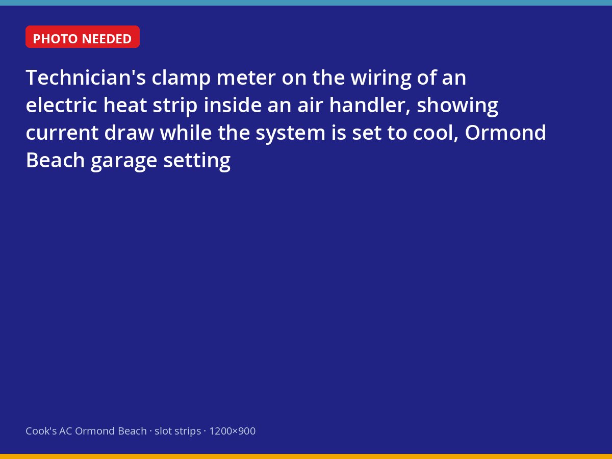 Clamp meter showing electric heat strips drawing current while the thermostat is set to cool