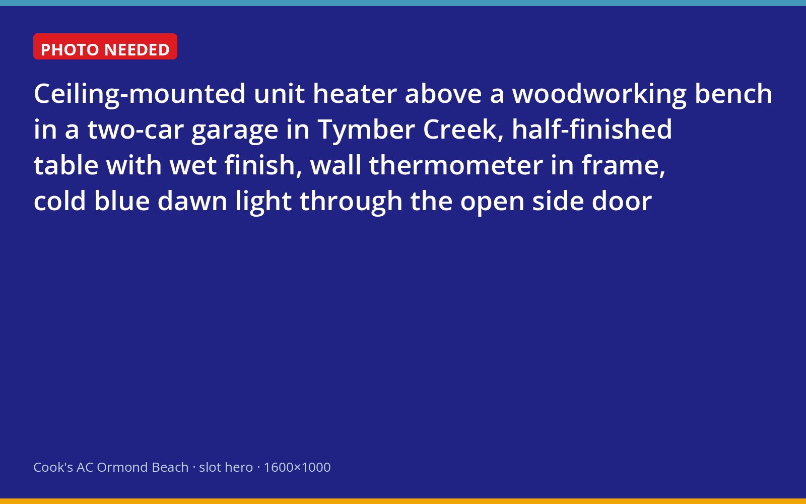 Garage unit heater mounted above a woodworking bench in a Tymber Creek garage