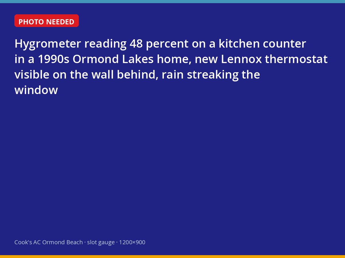 Indoor humidity gauge reading 48 percent during a summer rain in an Ormond Lakes home