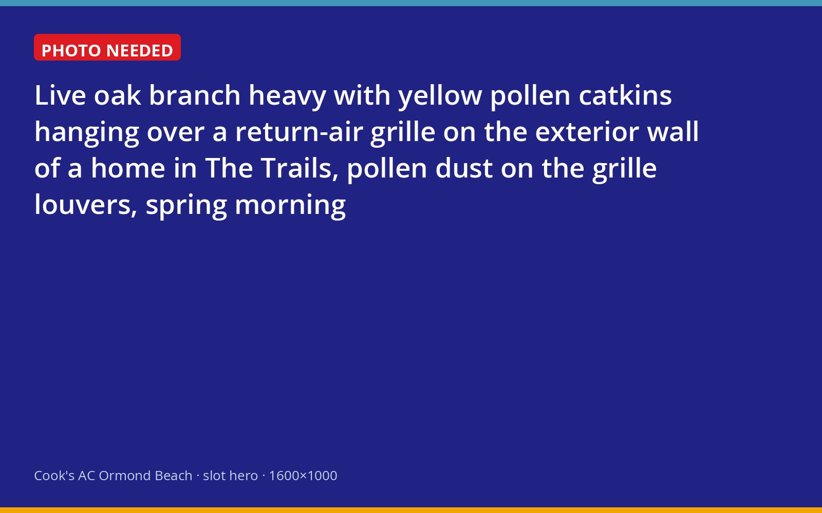 Oak pollen coating an outdoor air intake grille at a home in The Trails, Ormond Beach