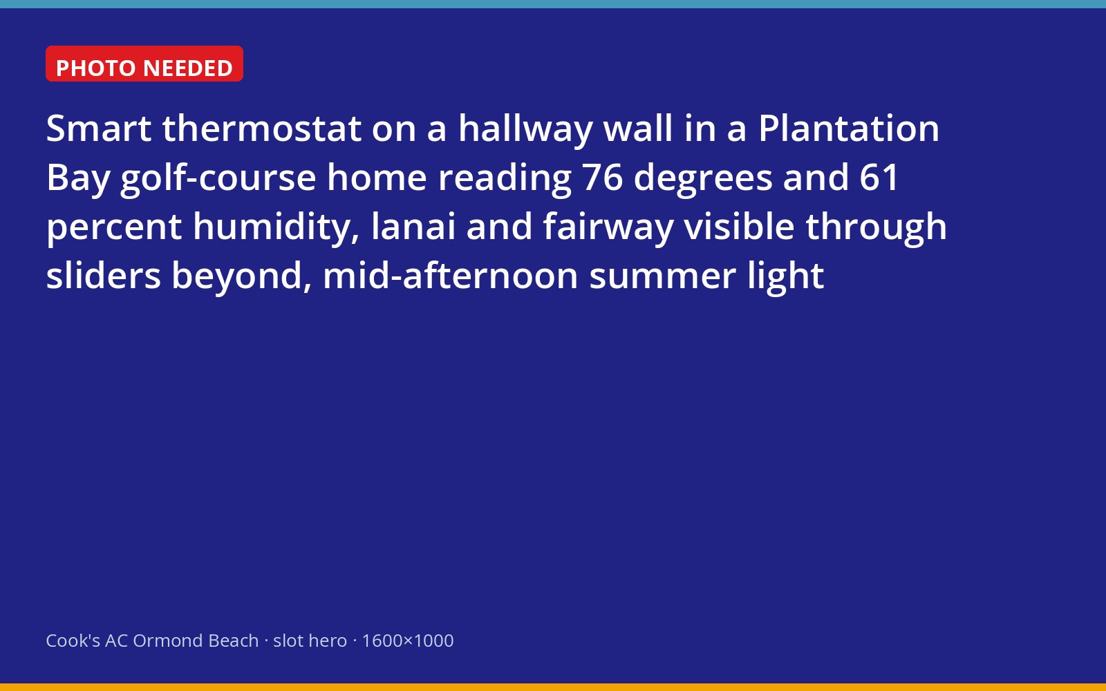 Thermostat showing 76 degrees and 61 percent humidity in a Plantation Bay home