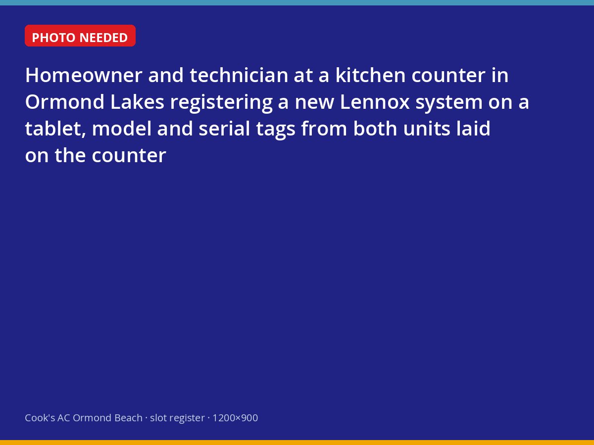 Registering a matched Lennox system at an Ormond Lakes kitchen counter on install day