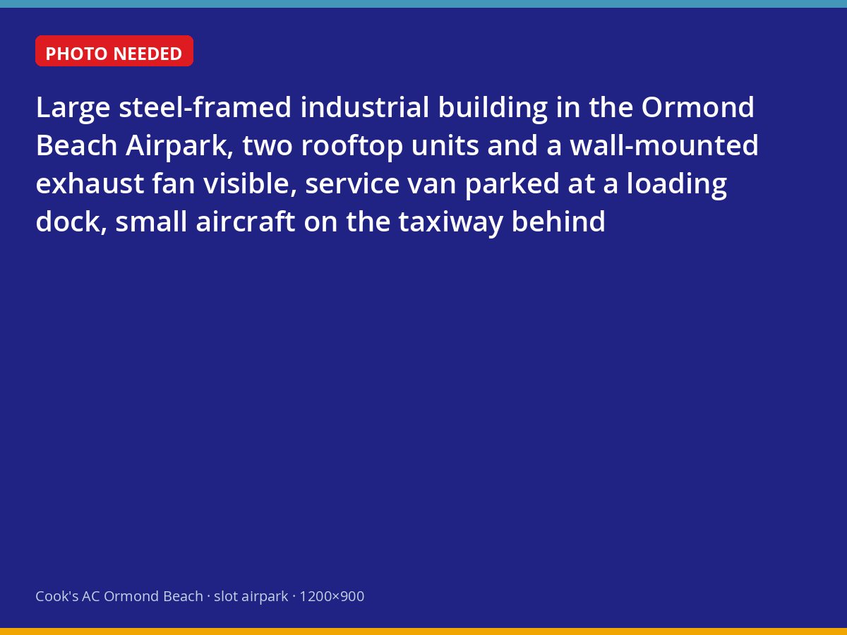 Industrial building in the Ormond Beach Airpark with rooftop HVAC units