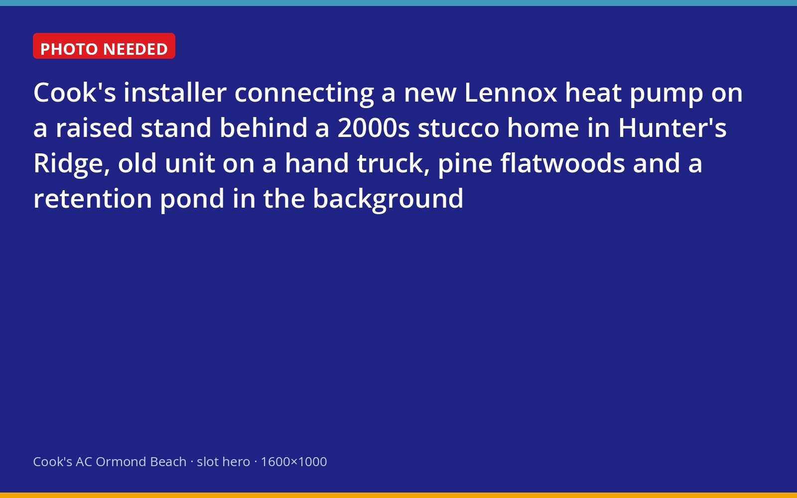 New Lennox heat pump being installed on a raised stand behind a Hunter's Ridge home