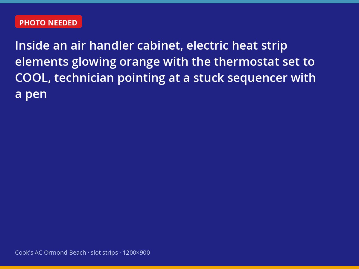 Electric heat strips glowing inside an air handler while the system is set to cool